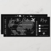 日付シルバーワールドマップボーディングパスを保存 セーブザデート (正面/裏面)