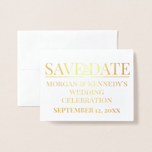 日付シンプルのお祝いフォイル結婚カードを保存 箔カード (封筒付き正面)