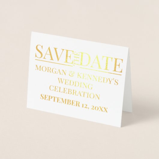 日付シンプルのお祝いフォイル結婚カードを保存 箔カード (正面)