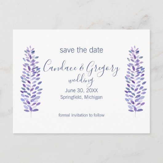 日付シンプルはがきを保存する青い木 インビテーションポストカード (正面)