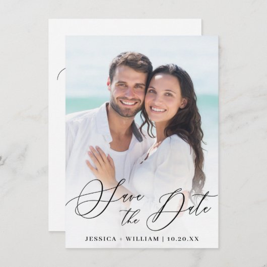 日付シンプルを保存するエレガントな結婚式 セーブザデート (正面/裏面)