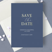 日付シンプルを保存するネイビー結婚ブルー 箔招待状