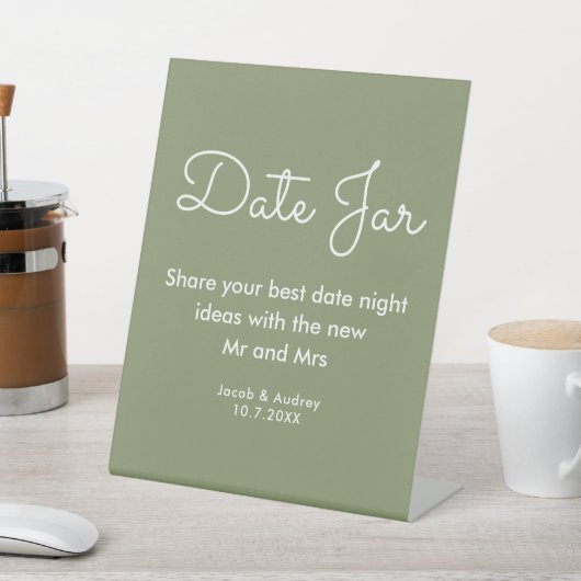 日付ジャルグリーンホワイトウェディングシャワー 台座サイン (インサイチュ)