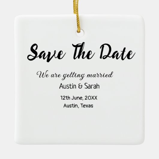 日付スキャンQRの結婚Webサイトのモダン文字 セラミックオーナメント (正面)