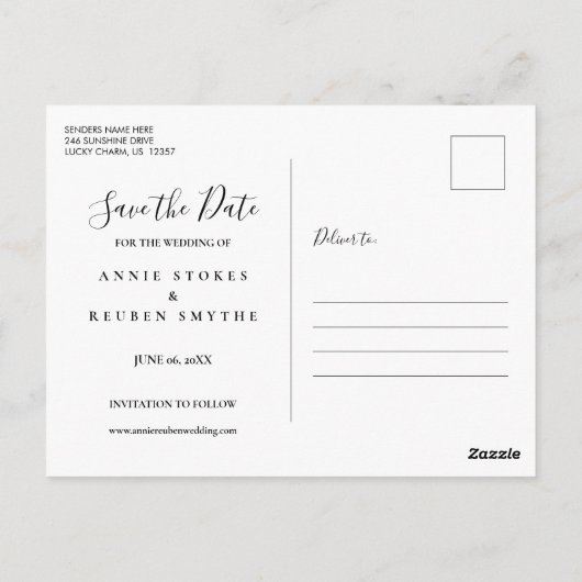 日付スクリプトのエレガント写真の保存モダン ポストカード (裏面)