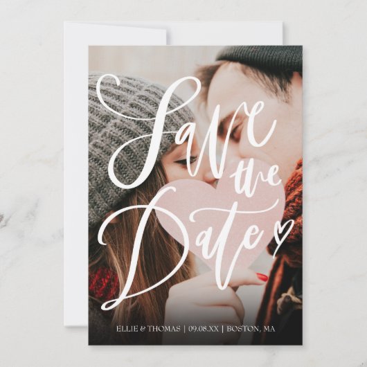 日付スクリプトのエレガント写真を保モダン存 招待状 (正面)