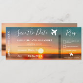 日付スクリプトのサンセット飛行機搭乗パスの保存 セーブザデート (正面/裏面)