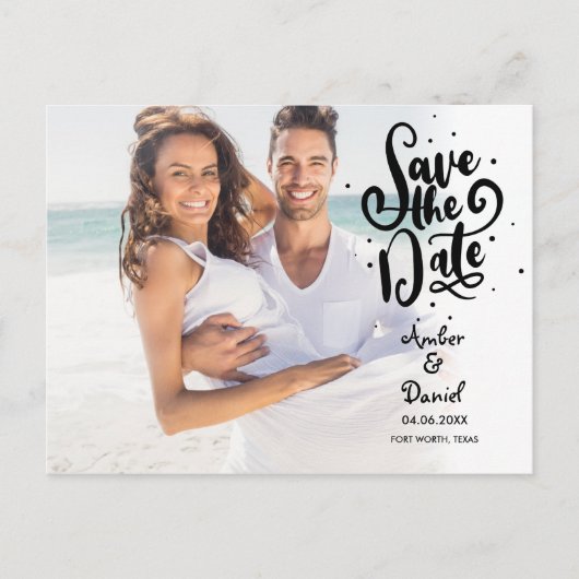 日付スクリプトのシックなスポット写真を保存 ポストカード (正面)