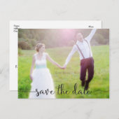 日付スクリプトのタイポグラフィ写真ポストカードの保存 案内ポストカード (正面/裏面)