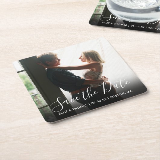 日付スクリプトの写真の保存 スクエアペーパーコースター (アングル)