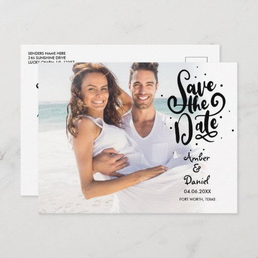 日付スクリプトの写真エレガントポストカードの保存 案内ポストカード (正面/裏面)