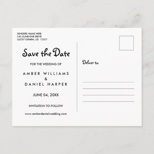 日付スクリプトの写真エレガントポストカードの保存 案内ポストカード (裏面)