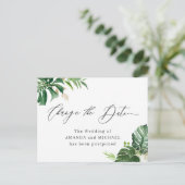 日付スクリプトの変更トロピカルパームの葉 ポストカード (スタンド正面)