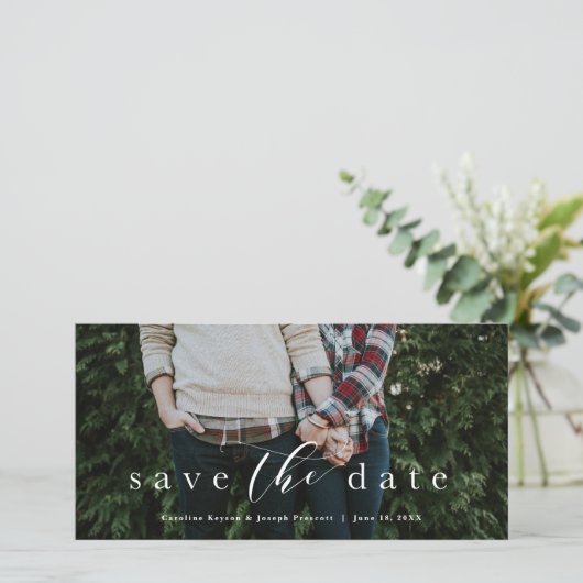 日付スクリプトの横エレガントのフォトカードを保存する セーブザデート (スタンド正面)