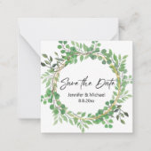 日付スクリプトの緑モダンのリースを保存 ノートカード (正面)