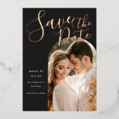 日付スクリプトスタイリッシュのArchフレームの写真の保存 箔招待状 (正面)