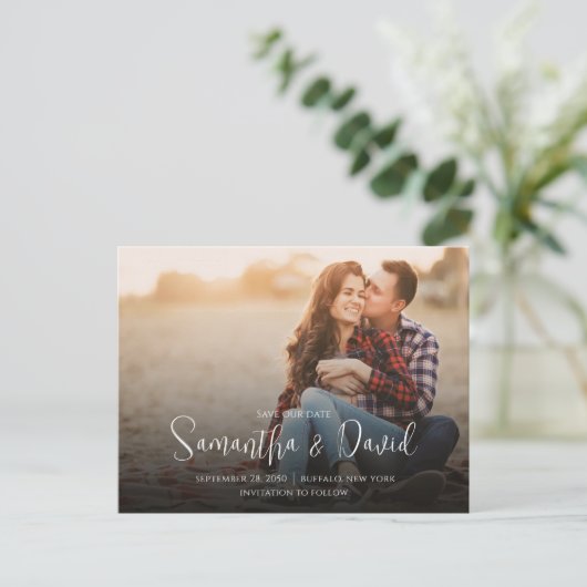 日付スクリプトフォトQRコードの保存エレガントシンプル方法 案内ポストカード (スタンド正面)