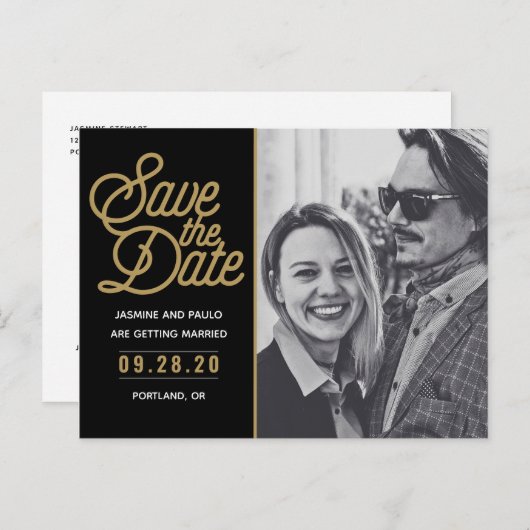日付スクリプトモダンの写結婚真の保存 ポストカード (正面/裏面)