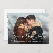 日付スクリプトモダンタイポグラフィの結婚保存 案内ポストカード (正面/裏面)