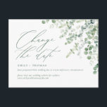 日付スクリプトユーカリプタス水色緑を変更 ポストカード<br><div class="desc">このミニマリストとポストカードには、Water Color Eucalyptusが掲載されています。このポストカラーとWater Color Eucalyptusを使用して、イベントの再スケジュールまたは延期の詳細でゲストを更新してください。私のストップ店でこの様なものを見て下さい。</div>