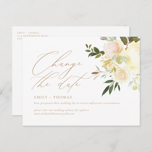 日付スクリプト水色フローラエレガントの変更 ポストカード (正面/裏面)