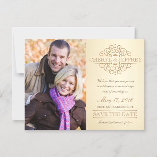 日付スクロールエレガントヴィンテージ結婚式の写真を保存 マグネット招待状 (正面)