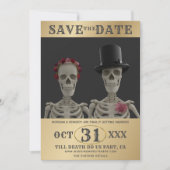 日付スケルトン10月のハロウィンの結婚保存 セーブザデート (正面)