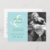 日付スタイリッシュポストカードのアンパサンド保存（青） 案内ポストカード (正面/裏面)