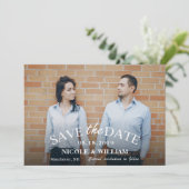 日付スタイリッシュ写真を保存するライトブルー結婚式 セーブザデート (スタンド正面)