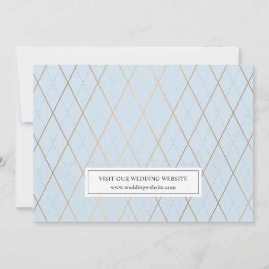 日付スタイリッシュ写真を保存するライトブルー結婚式 セーブザデート (裏面)