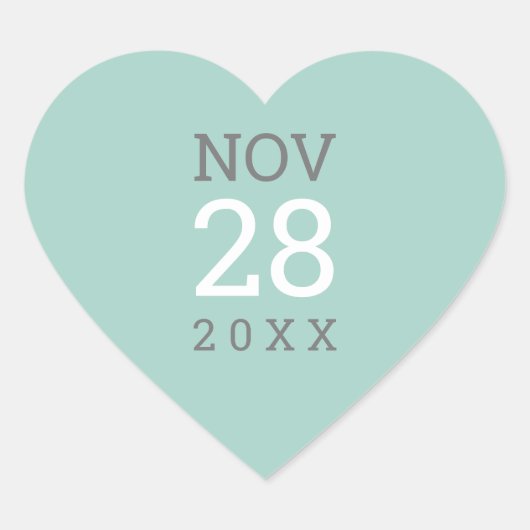 日付スタックシンプル型パステルモダングレーミント ハートシール (正面)