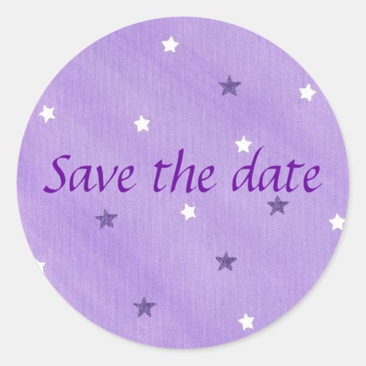 日付ステッカー、紫と白の星を保存 ラウンドシール (正面)