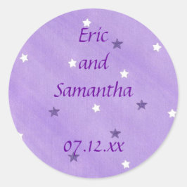 日付ステッカー、紫と白の星を保存 ラウンドシール
