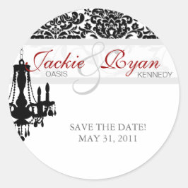 日付ステッカーChandelier BW Damaskの保存 ラウンドシール
