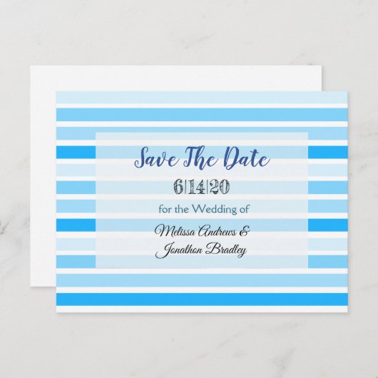 日付ストライプのはがきを青で保存 案内ポストカード (正面/裏面)