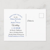 日付ストライプのはがきを青で保存 案内ポストカード (裏面)