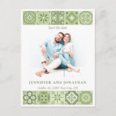 日付スペインのはがきを保存する緑のタイル ポストカード (正面)