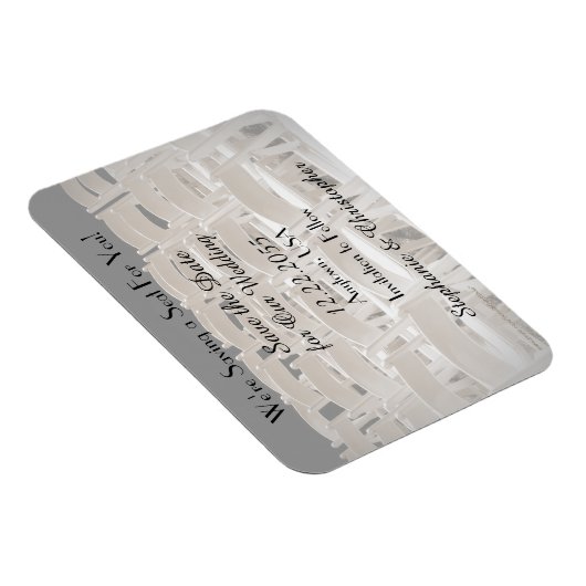 日付セピアのチェア結婚マグネットを保存 マグネット (右側)