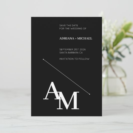 日付タイポグラフィの白はっきりしたを黒に保存 招待状 (スタンド正面)