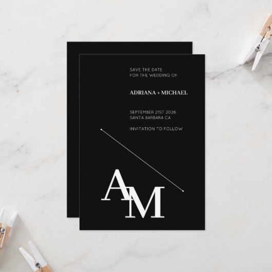 日付タイポグラフィの白はっきりしたを黒に保存 招待状 (正面/裏面インサイチュ)