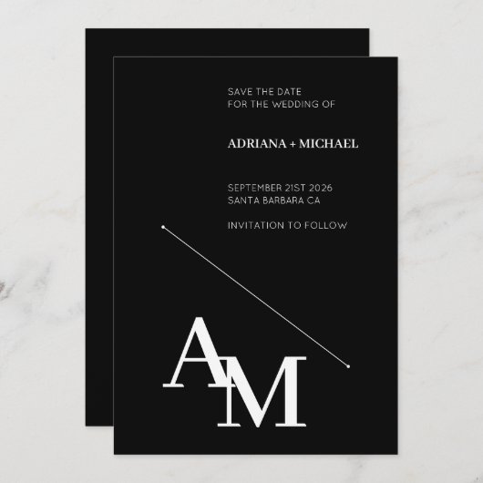 日付タイポグラフィの白はっきりしたを黒に保存 招待状 (正面/裏面)