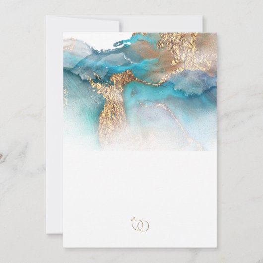 日付ターコイズと金ゴールドインク大理石を保存 招待状 (裏面)