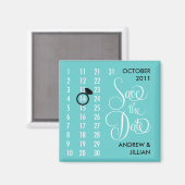 日付ダイヤモンドカレンダーグリッドの保存(ティール（緑がかった色）) マグネット (正面/裏面)
