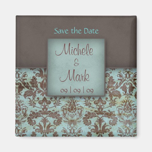 日付ダマスク磁石を保存 マグネット (正面)