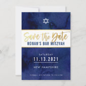 日付ダークブルーの水色の金ゴールド型スターを保存 招待状 (正面)