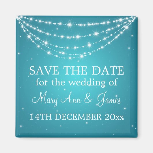 日付チェーエレガントンの青きらめくを保存 マグネット (正面)