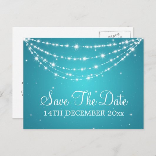 日付チェーエレガントンの青きらめくを保存 案内ポストカード (正面/裏面)