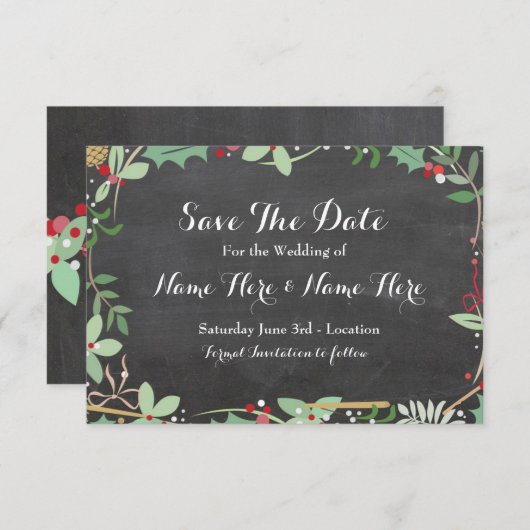 日付チョーク冬の素朴休日の果実を保存 セーブザデート (正面/裏面)