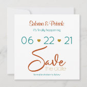 日付ティール(緑がかった色)のはっきりした錆金ゴールドの保存 招待状 (正面)