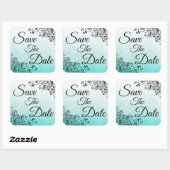 日付ティール(緑がかった色)のステッ結婚カーを保存 スクエアシール (シート)